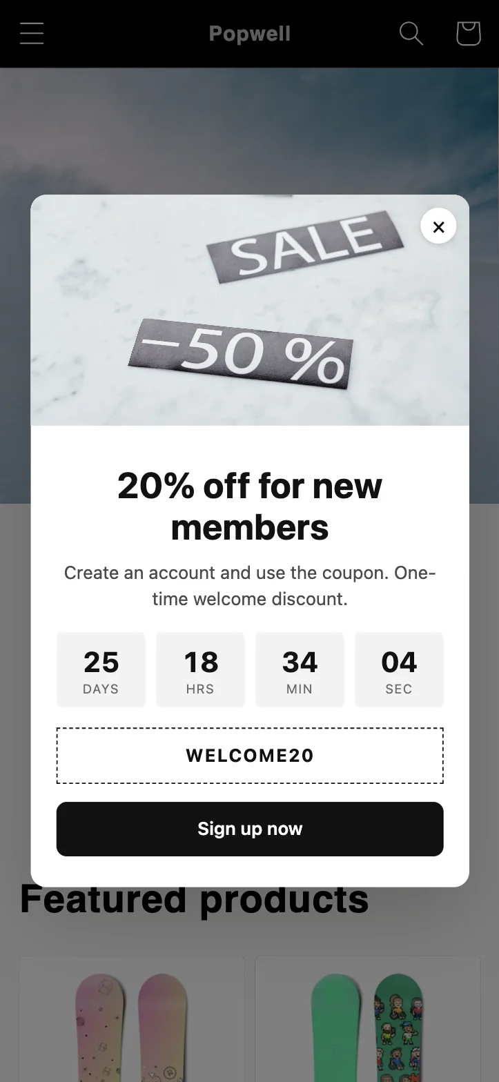 Discount popup on a phone
